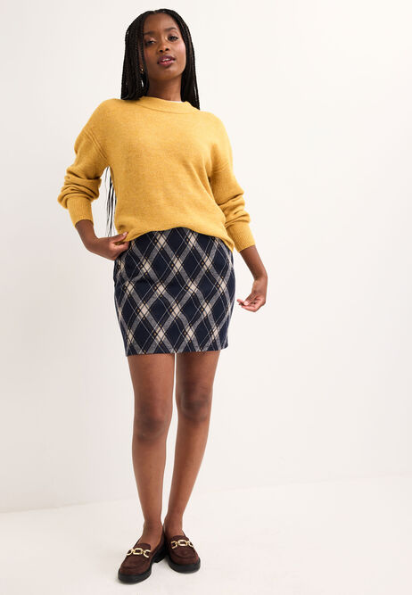 Womens Navy Check Pull On Mini Skirt