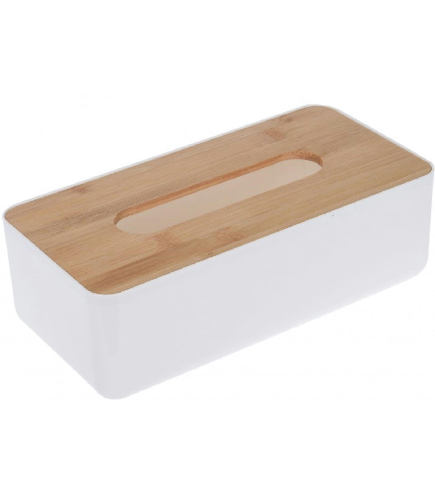 BAMBOU - Boîte à mouchoirs rectangulaire plastique blanc et bambou
