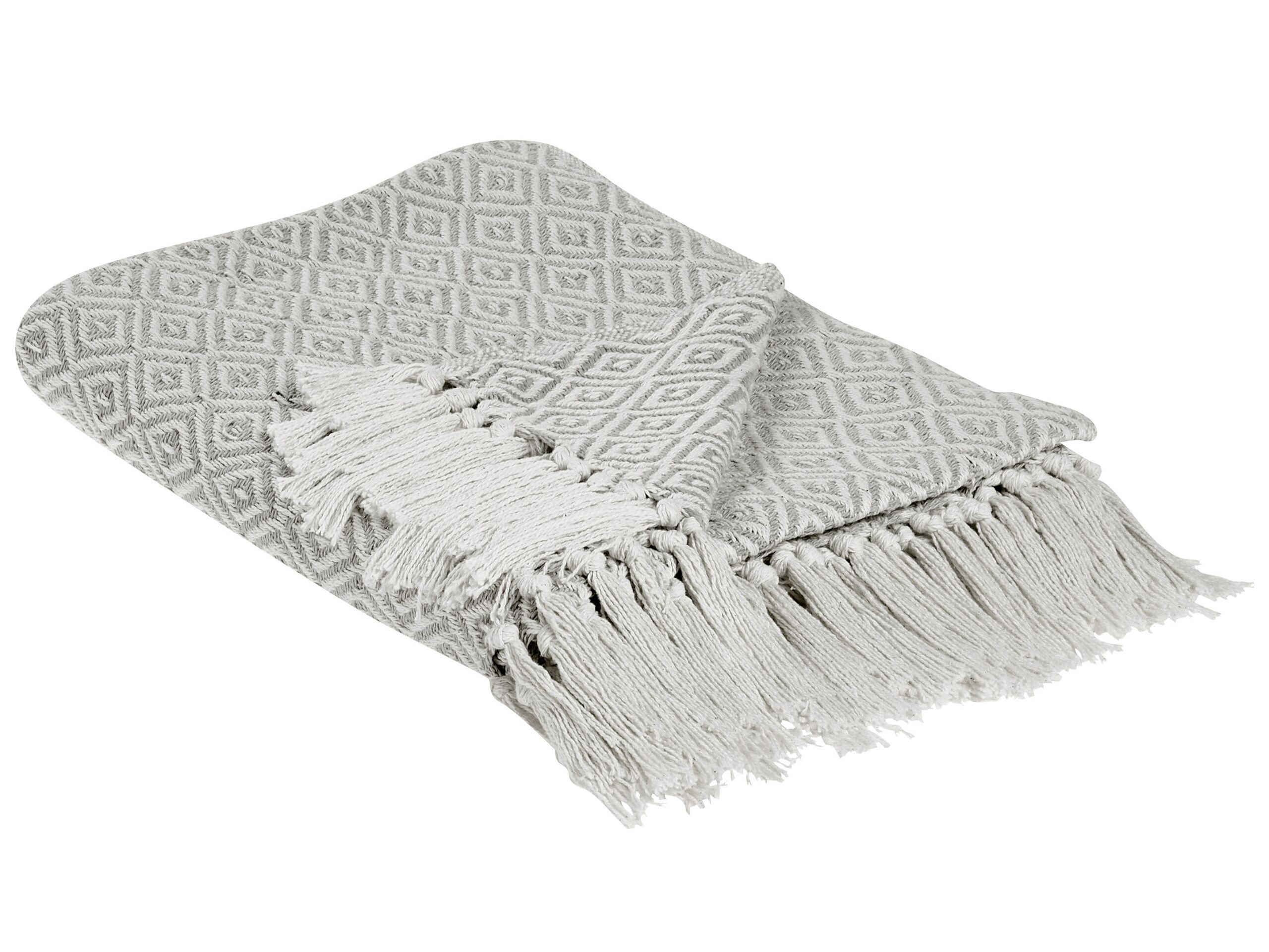 Koc z frędzlami bawełna 125 x150 cmszarobeżowy