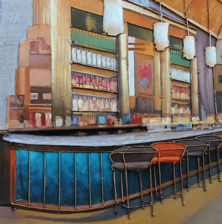 MÉTAL BRASS - Tableau relief en métal grande brasserie 120x80