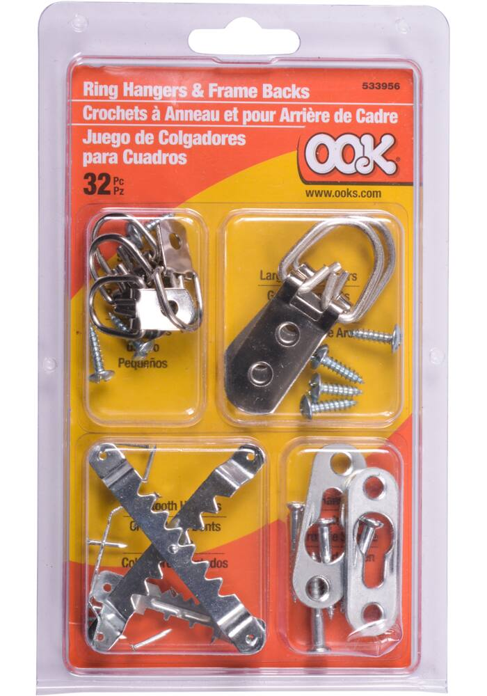 OOK Frame Back Kit, For Mount Frames, Self-leveling, 20-lb Capacity, Silver, 32-pk