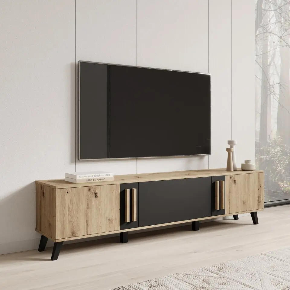 Meubella - Hydra - TV-Meubel - Eiken/Zwart - 180 cm