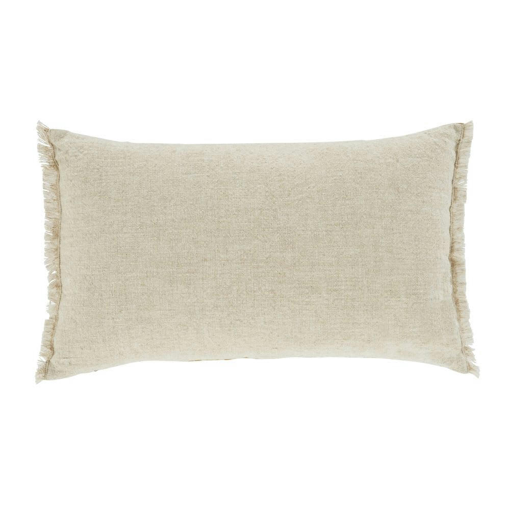 ELEN - Coussin jaune moutarde motif floral imprimé beige 30x50