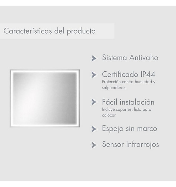 Miroir de Salle de Bain LED Antibuée Rectangulaire sans Cadre avec Capteur IR 100x70 cm Altea Touch - Aplike