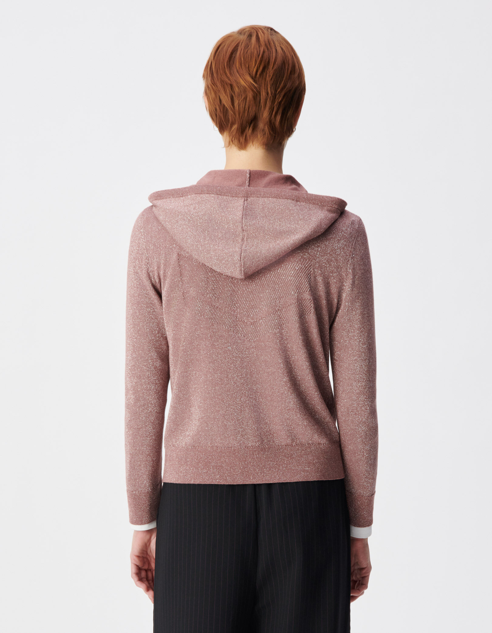 Cardigan capuche magnum tricot lurex chevrons dos Femme