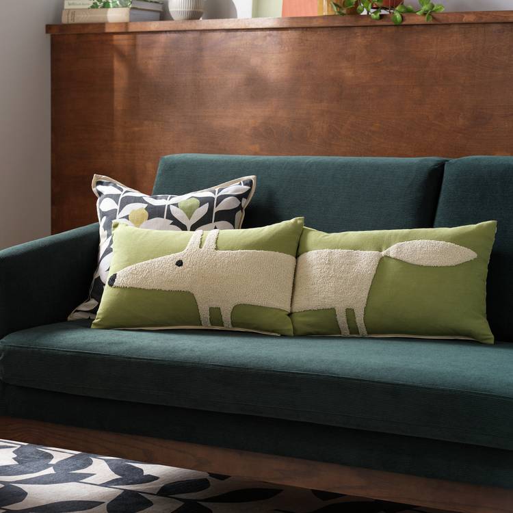 Habitat x Scion Mr Fox Cushions 2 Pack Green & White-30x60cm