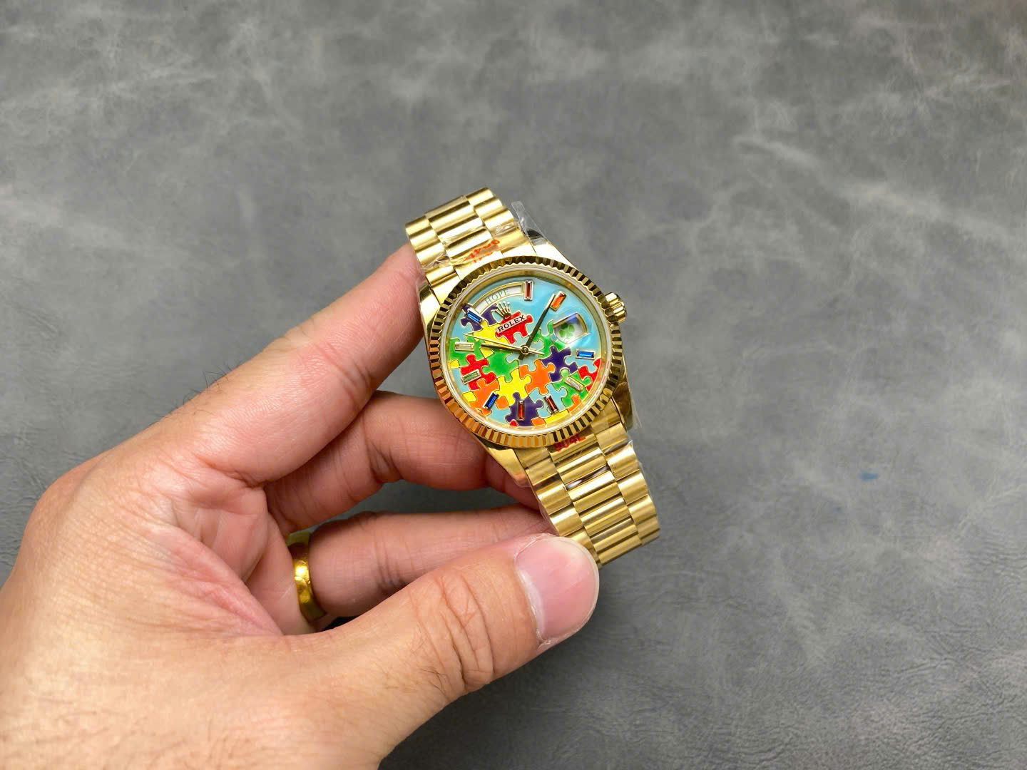 Rolex Day-Date 128238 YG Plated Puzzle Motif Dial 36mm Super Clone