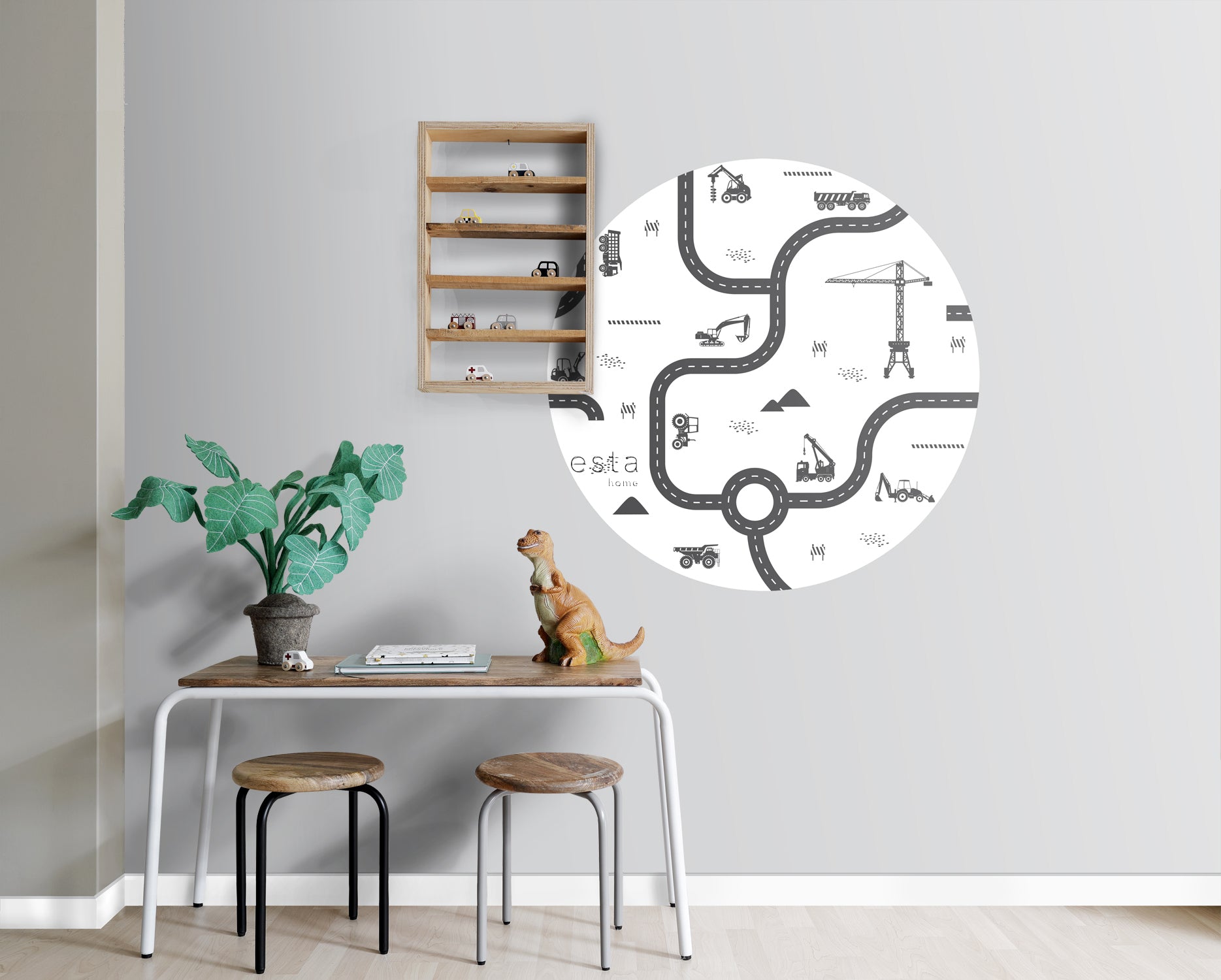 ESTAhome zelfklevende behangcirkel voertuigen zwart wit - Ø 70 cm - 159067