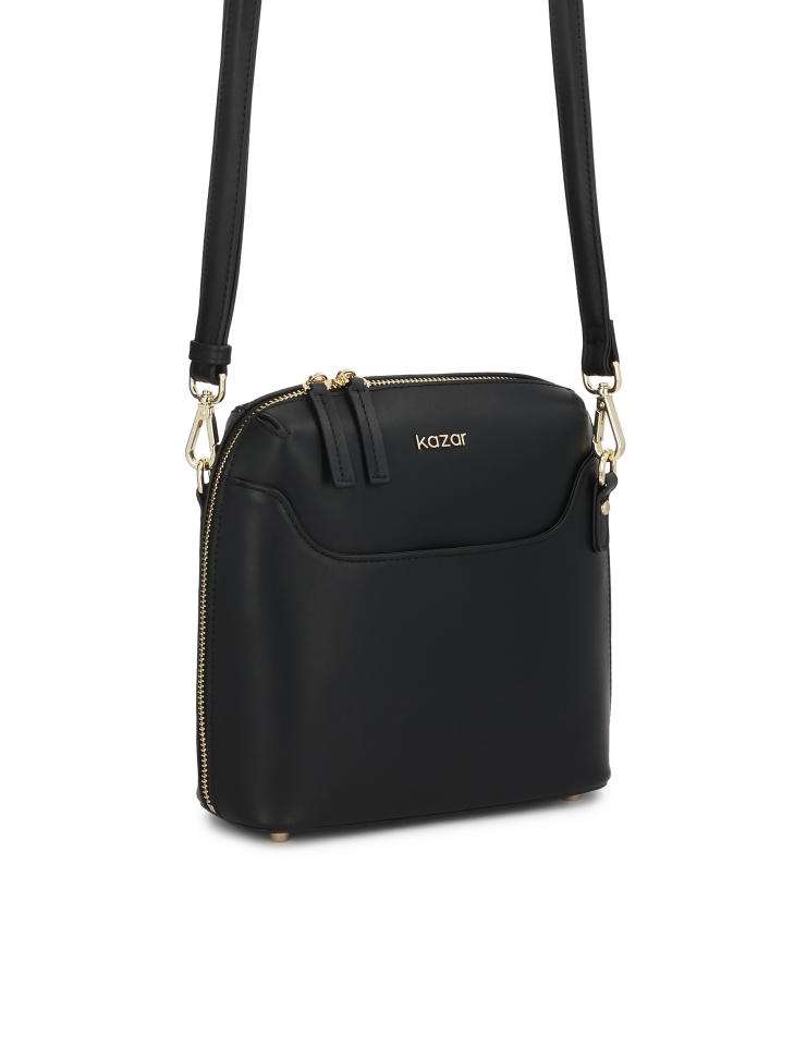 Black leather bag with front pocket