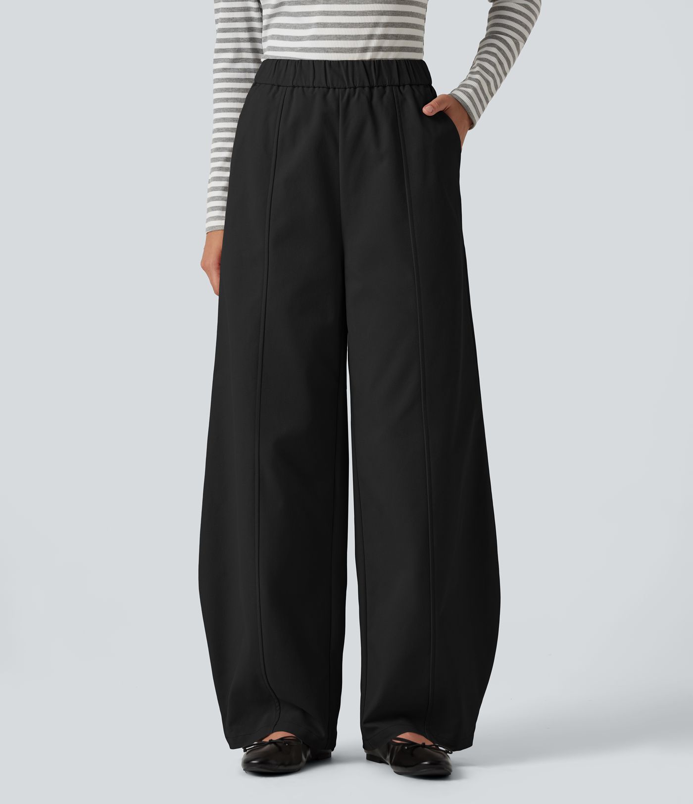 Pantalon barrel taille haute avec poches
