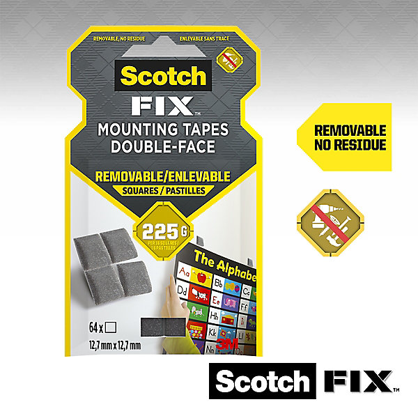 Double face repositionnable 3M 11 x 15 mm gris, 36 carrés 300 g