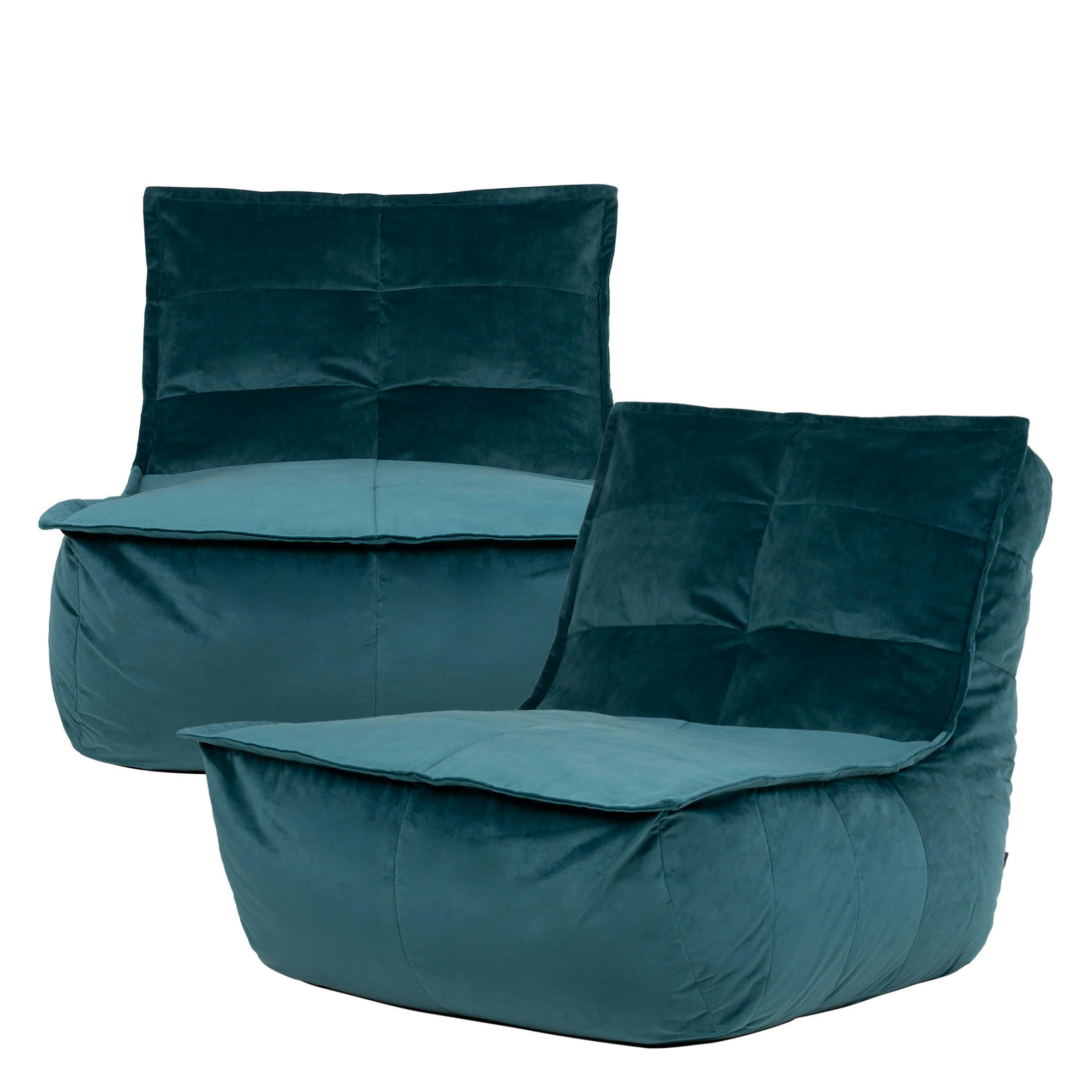 DOLCE - Pouf modulable sofa velours, 2 pièces, vert canard