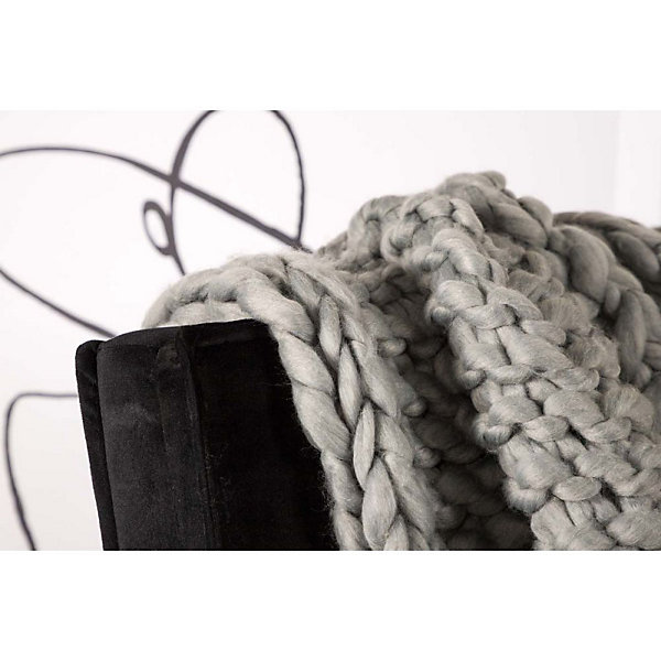 Jeté de canapé grosse maille en polyester Kate 170x130 cm Gris
