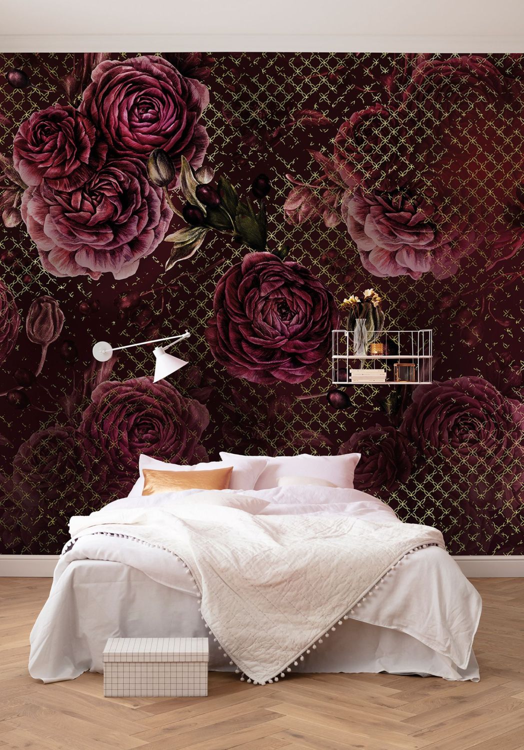 Sanders & Sanders fotobehang bloemen bordeaux rood - 350 x 280 cm - 611852