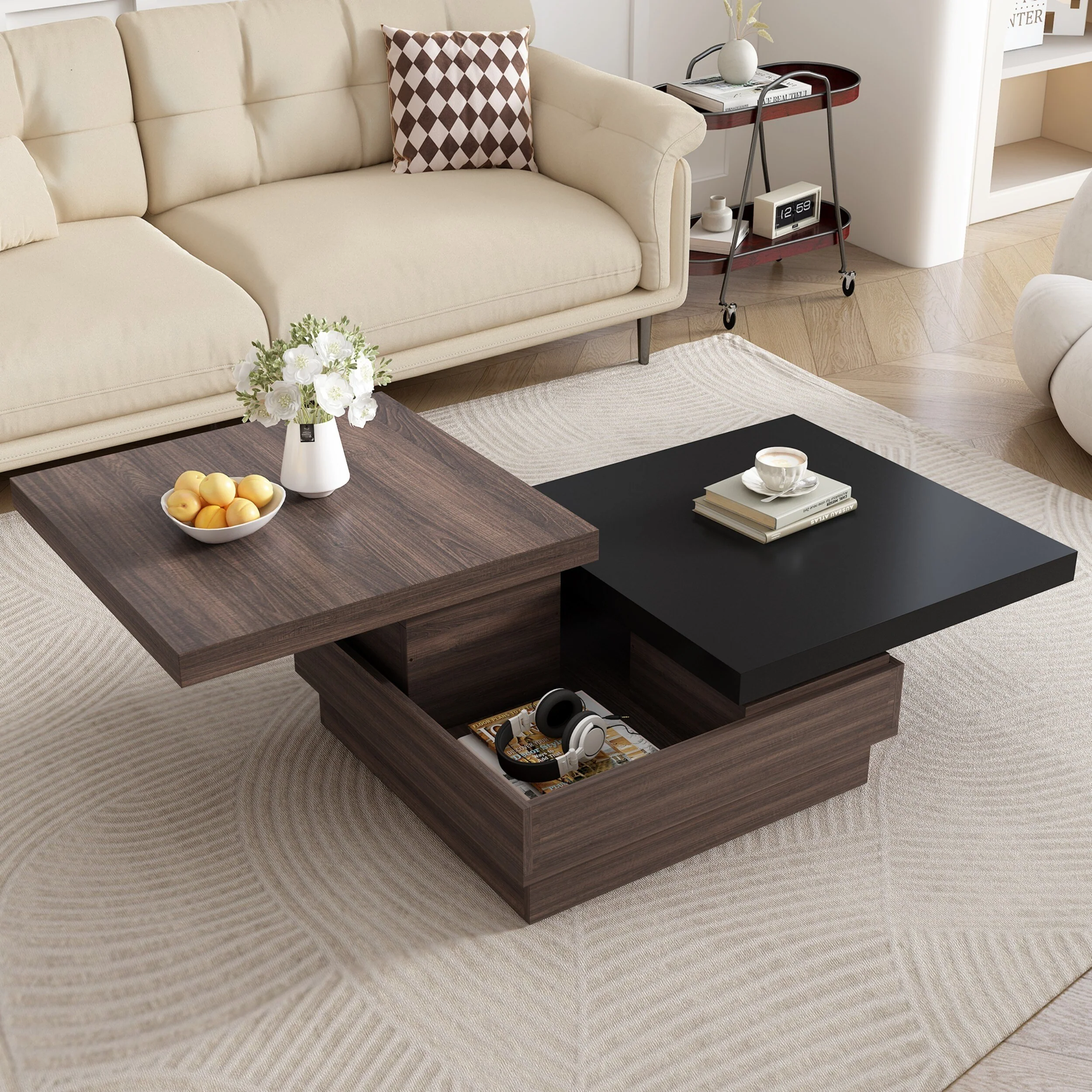 Modern Square Coffee Table With Wood Grain