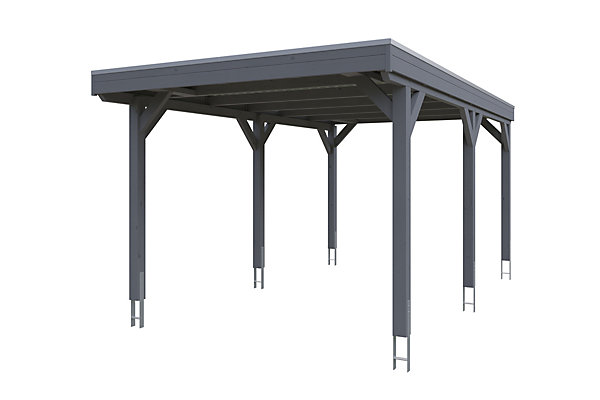 Carport SKAN HOLZ Grunewald 321 x 554 cm avec panneaux de toit en aluminium, traitement coloré gris ardoise
