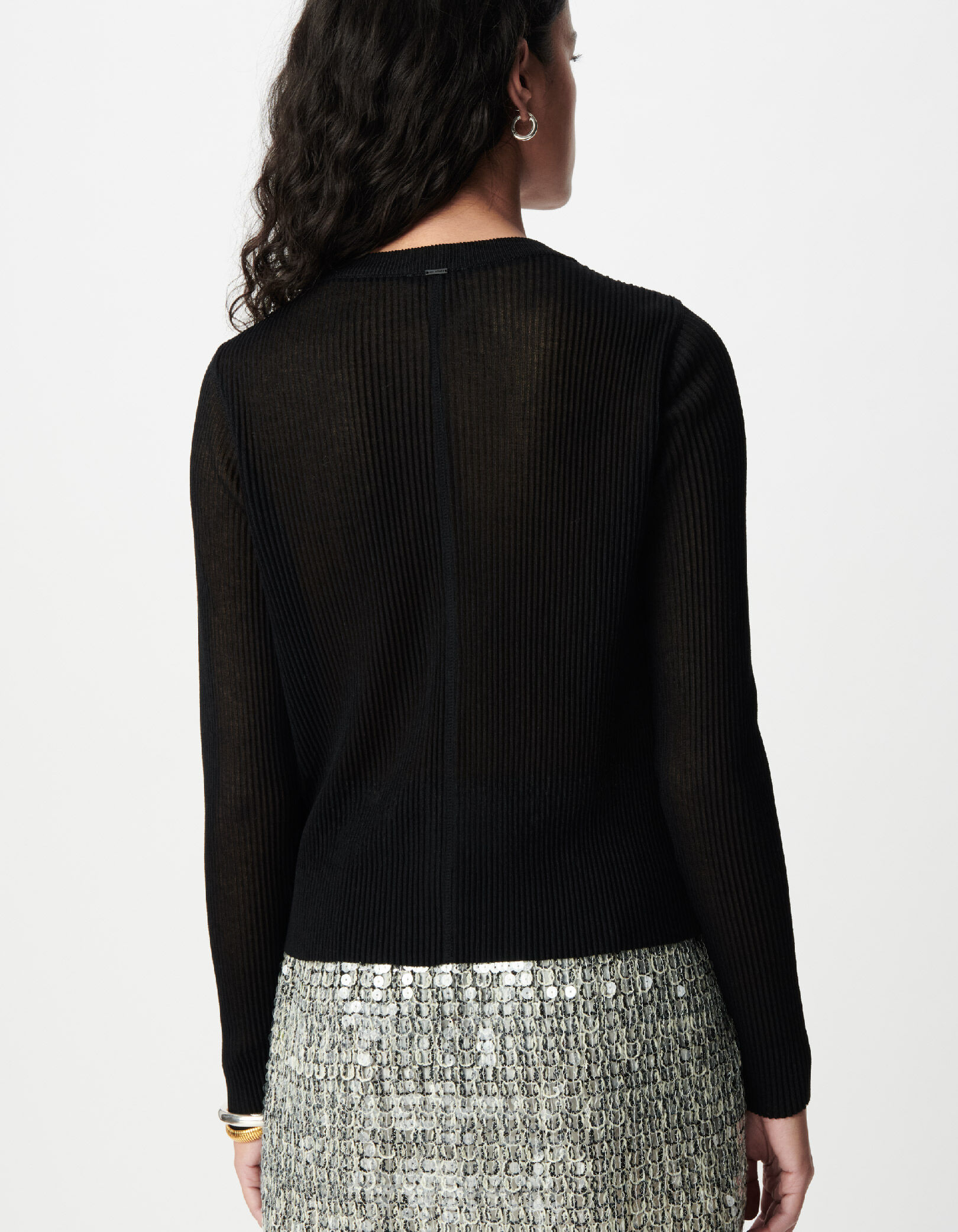 Cardigan manches longues noir maille plissée Femme