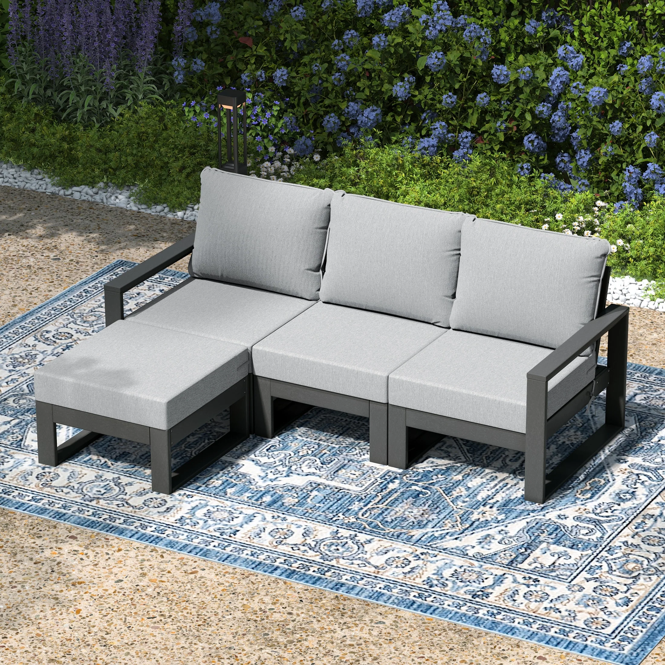 Polytrends Endless Patio 4-Piece Deep Seating Set with Ottoman with Gray Frame