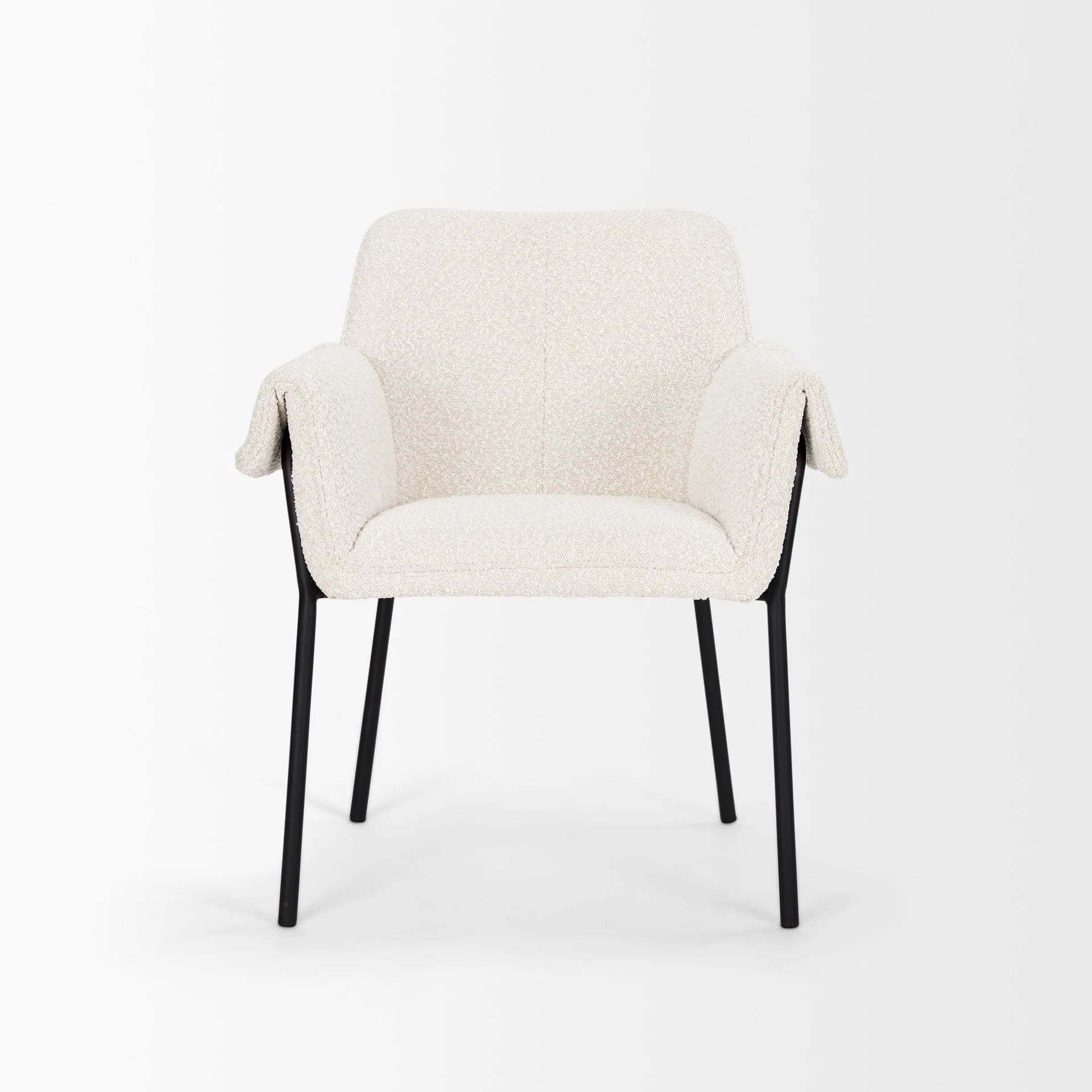 Brently Dining Chair w/ Cream Boucle Fabric & Matte Black Metal Legs