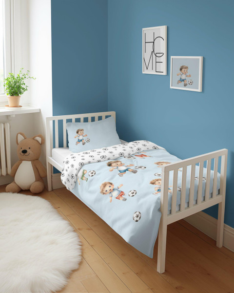 Pościel dziecięca 90x120 cm Piłka Nożna niebieska – MAYAMOO