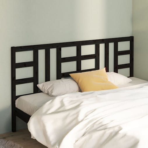 NNEVL Bed Headboard Black 186x4x100 cm Solid Wood Pine