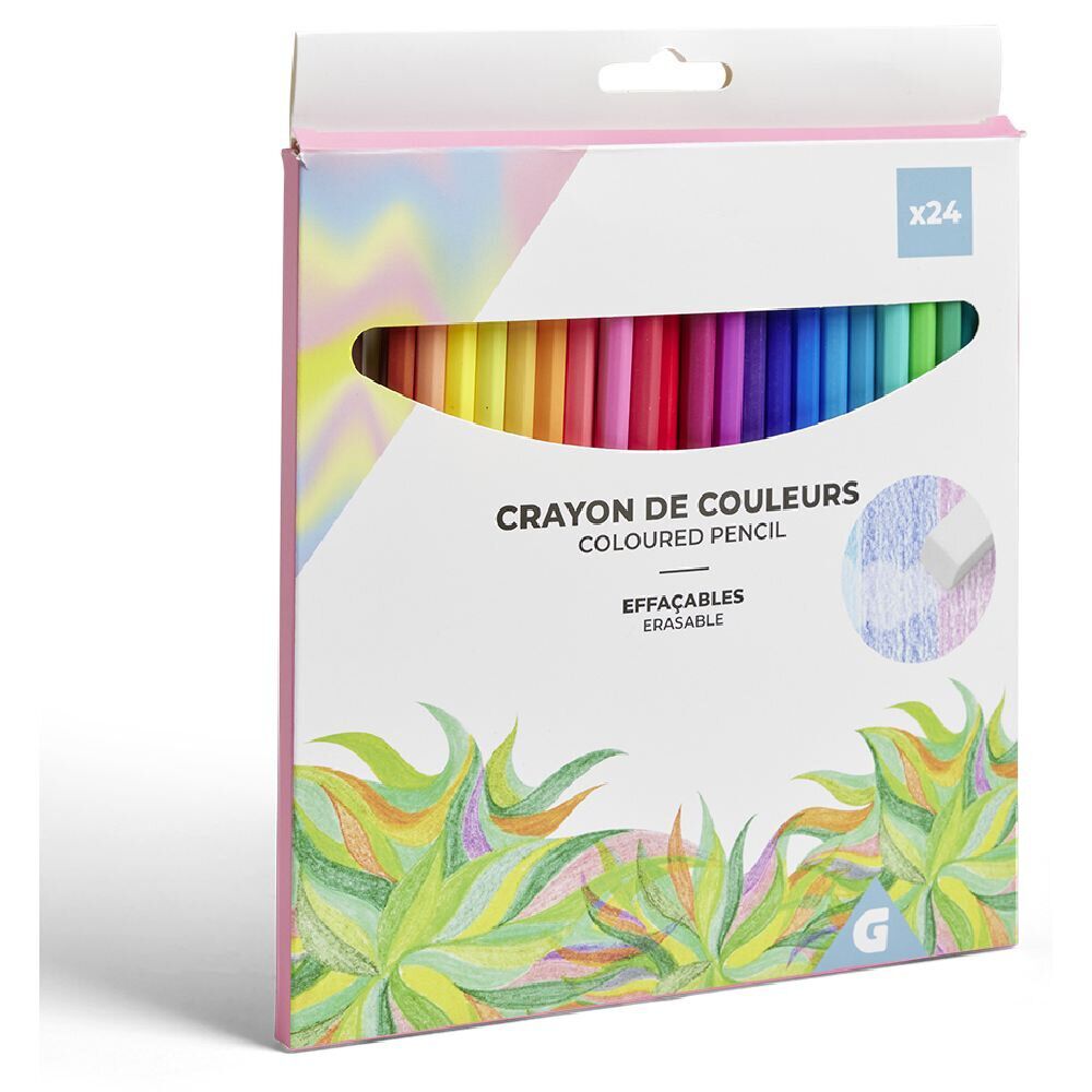 Lot de 24 crayons de couleur effaçables