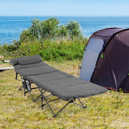 NNECW Folding Travel Camping Cot with Carry Bag Removable Mattress & Pillow-Grey