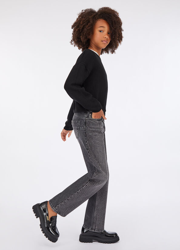 Jeans straight con strass