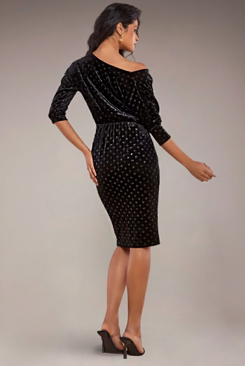 Goddiva Glitter Velvet Cowl Neck Sheath Midi Dress