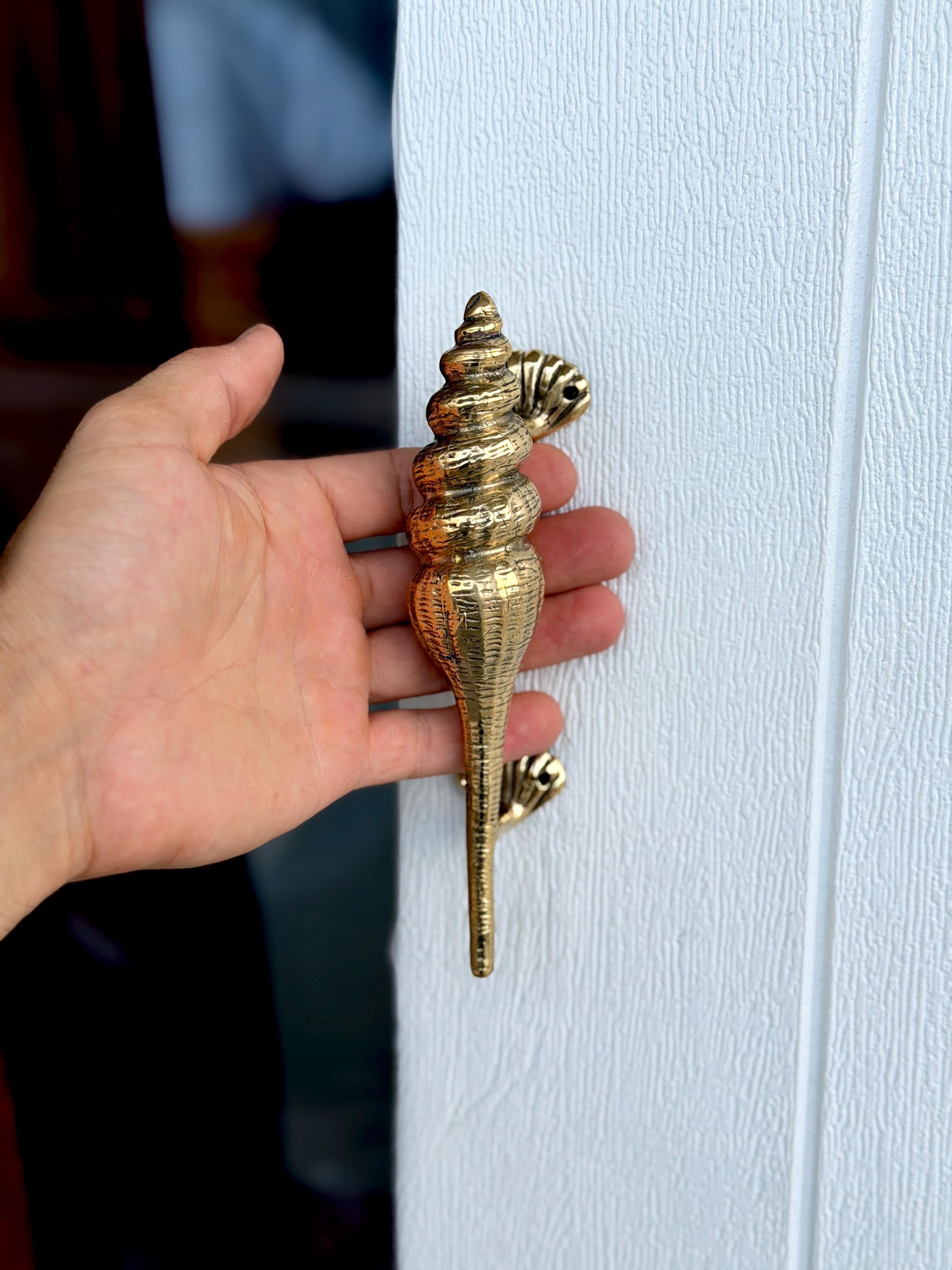 Brass Shell Door Handle Coastal Cabinet Pull Nautical Hardware Beach House Decor Marine Accent