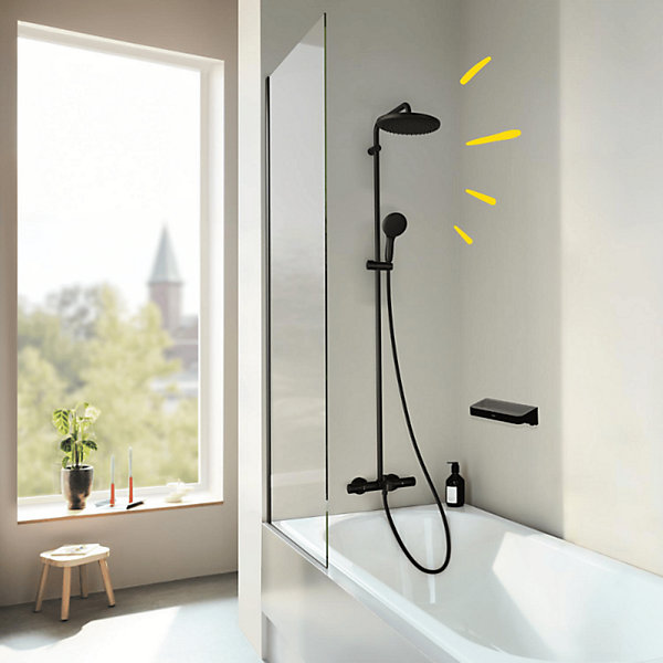 Colonne bain douche thermostatique GROHE Vitalio Start System noir mat   Panier douche Start Cube