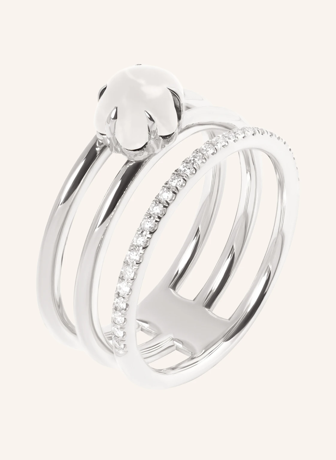 VIERI Ring WOLKE MILCHQUARZ BRILLANT PAVÉ DREIREIHIG