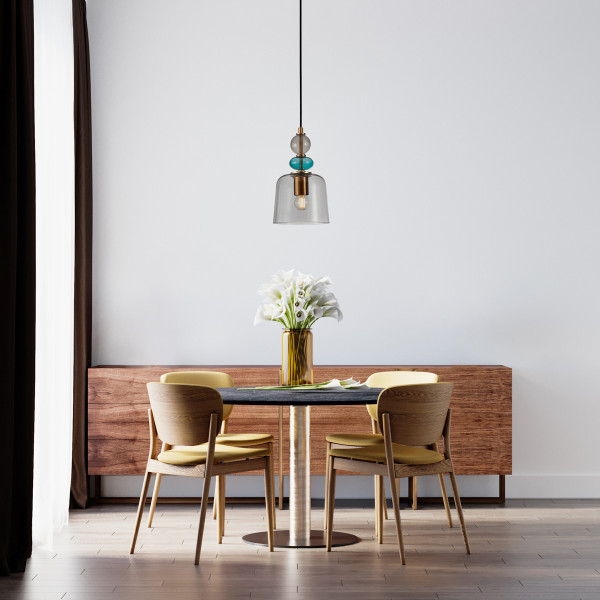 Lampa wisząca mosiądz-dymiona-czarna-turkusowa NAMOS 1xE27x40W Italux