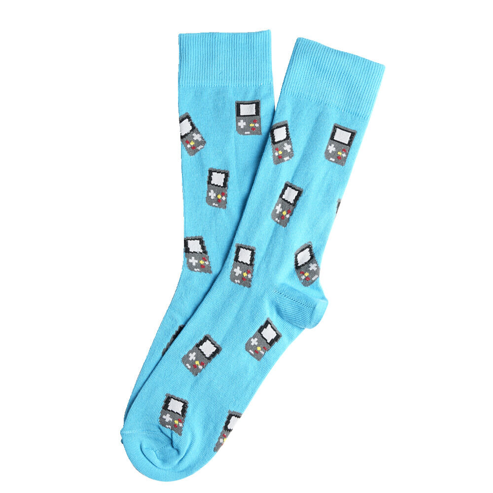 Chaussette homme polycoton tige longue bleu motif jeux vidéo T41/46