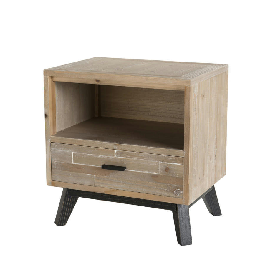 ANDRO - Chevet 1 tiroir 1 niche beige pieds en sapin noir