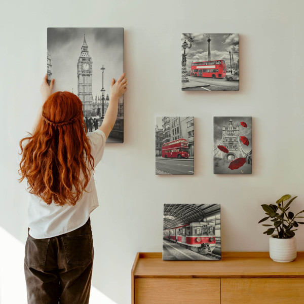 Obraz canvas 5 części Londyn z akcentem|20x30, 30x30, 40x60|Wallfluent