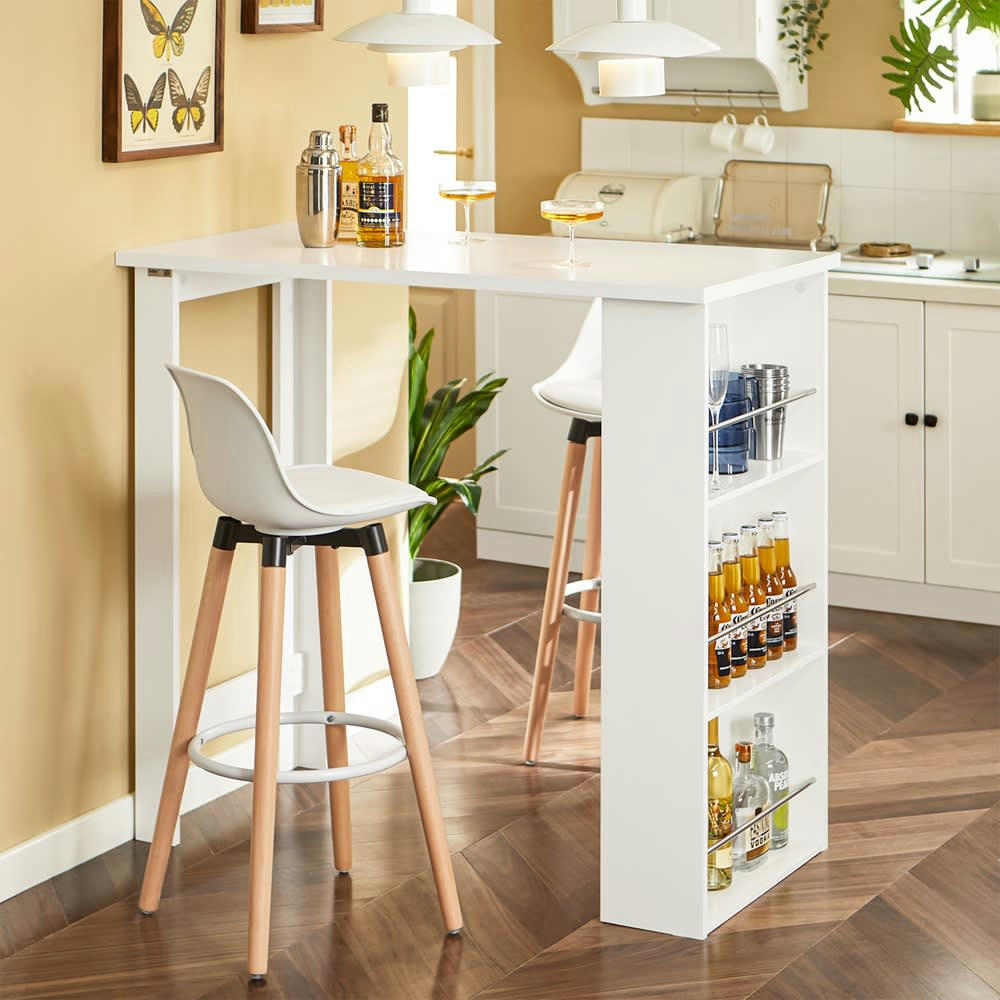 - Table haute de bar effet bois blanc