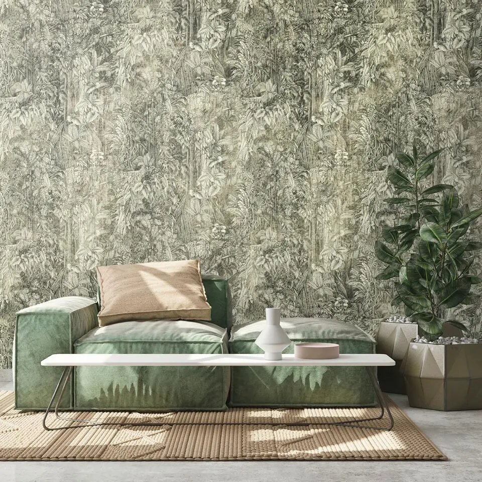 Livingwalls fotobehang jungle-motief groen en grijs - 159 x 280 cm