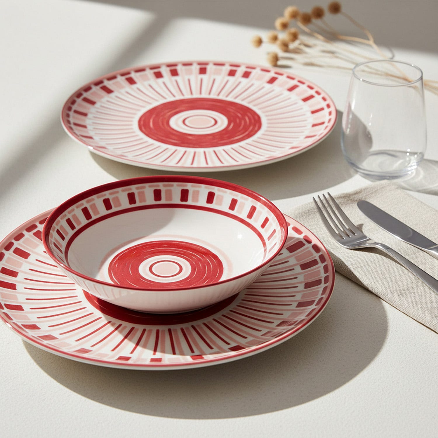 Servizio 12 piatti porcellana Velira rosso