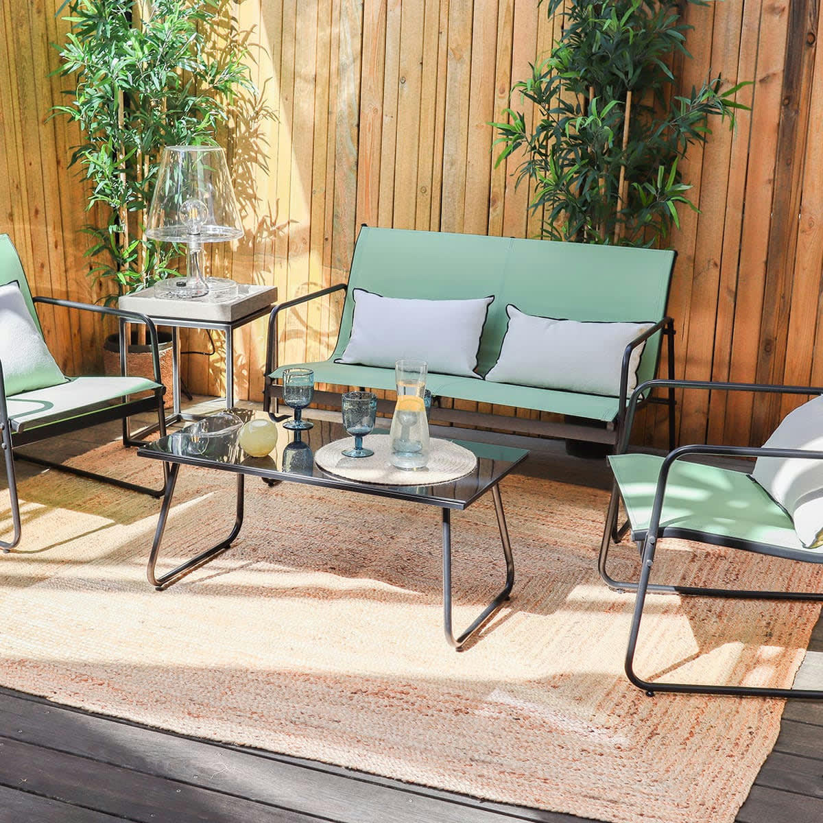 MAUI - Salon de jardin 4 places en acier et textilène vert