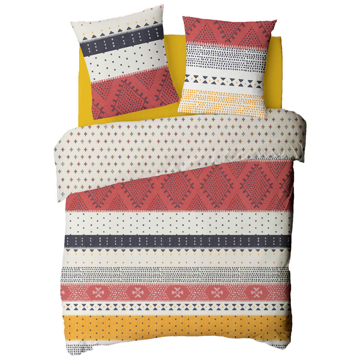 CHAMAREL - Parure de lit 2 personnes en polycoton  imprimé blanc 260x240cm