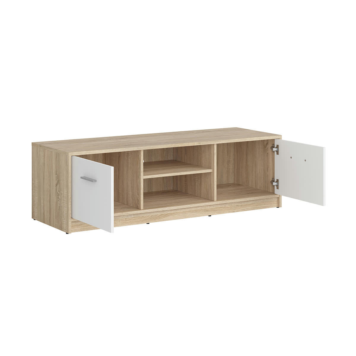 - Meuble TV 2 portes 138 cm stratifiés naturel et blanc