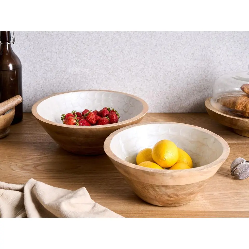 ARISH - Set van 2 schalen - Bruin/Wit - Mangohout