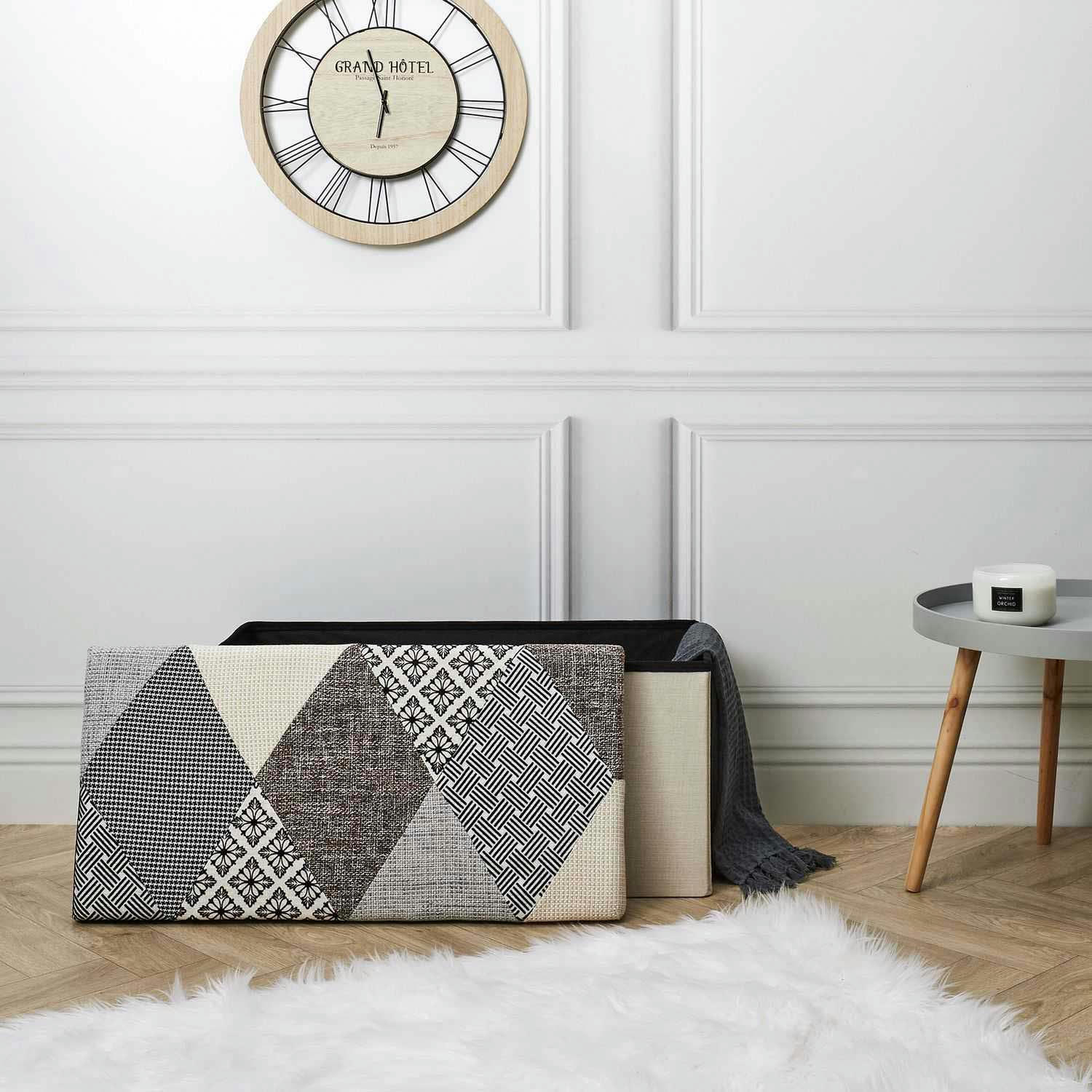 - Banc coffre pliable patchwork gris
