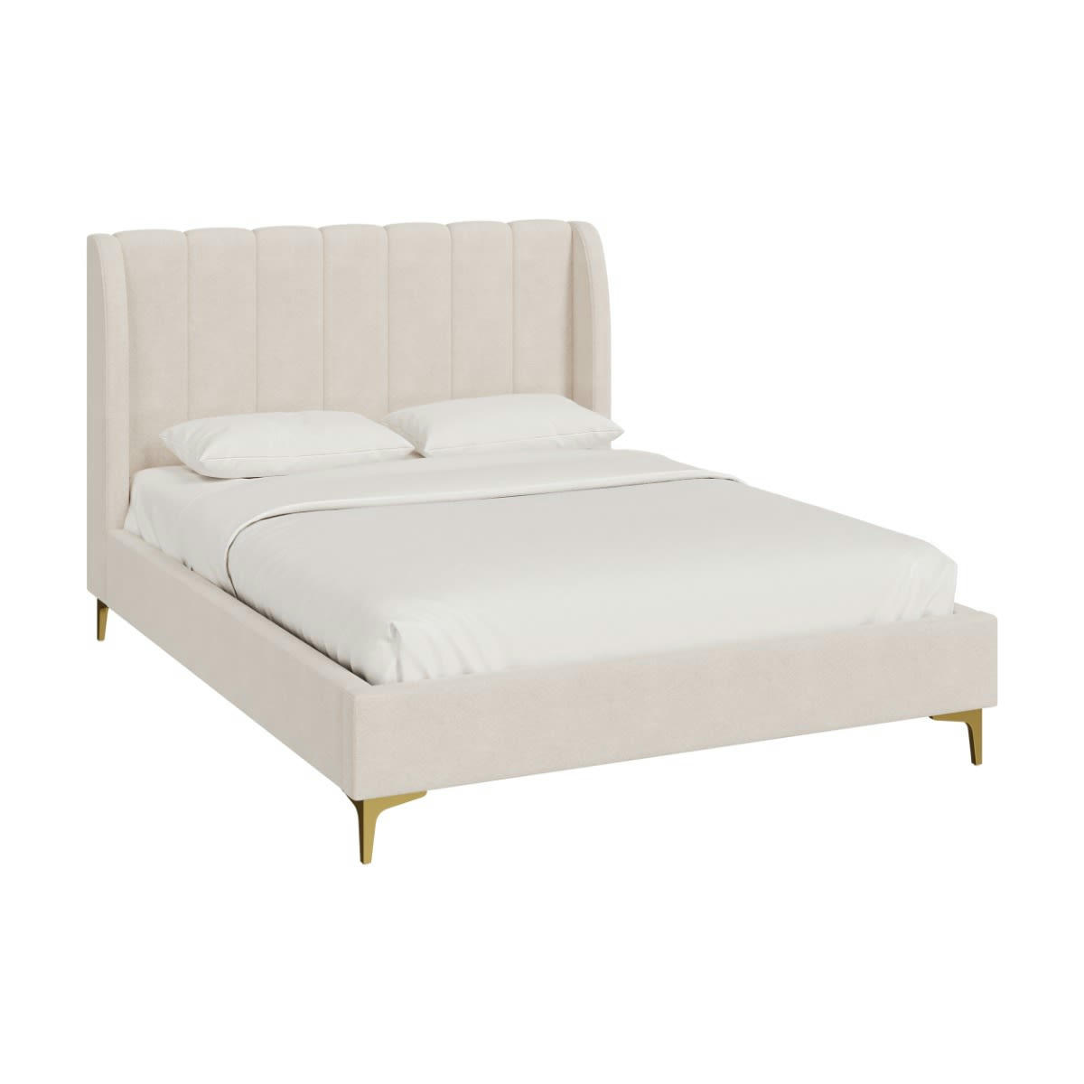 KODA - Lit double 140x190 cm en tissu beige et pieds doré