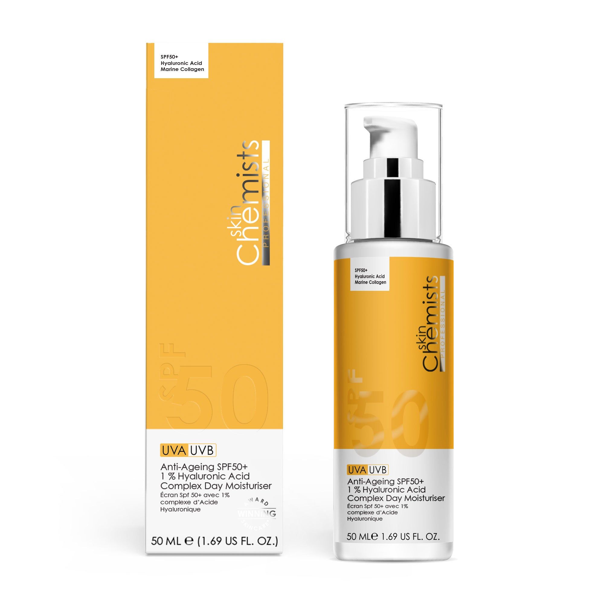 skinChemists professional Anti-Ageing SPF 50 1% Hyaluronic Acid Day Moisturiser 50ml x 2 Duo Pack