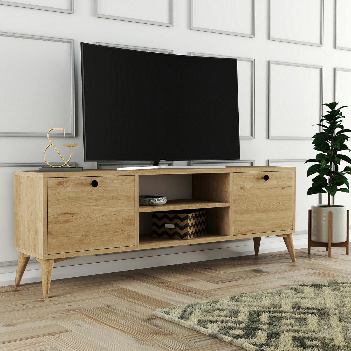 Meuble TV scandinave décor bois 2 portes 2 niches UMEA