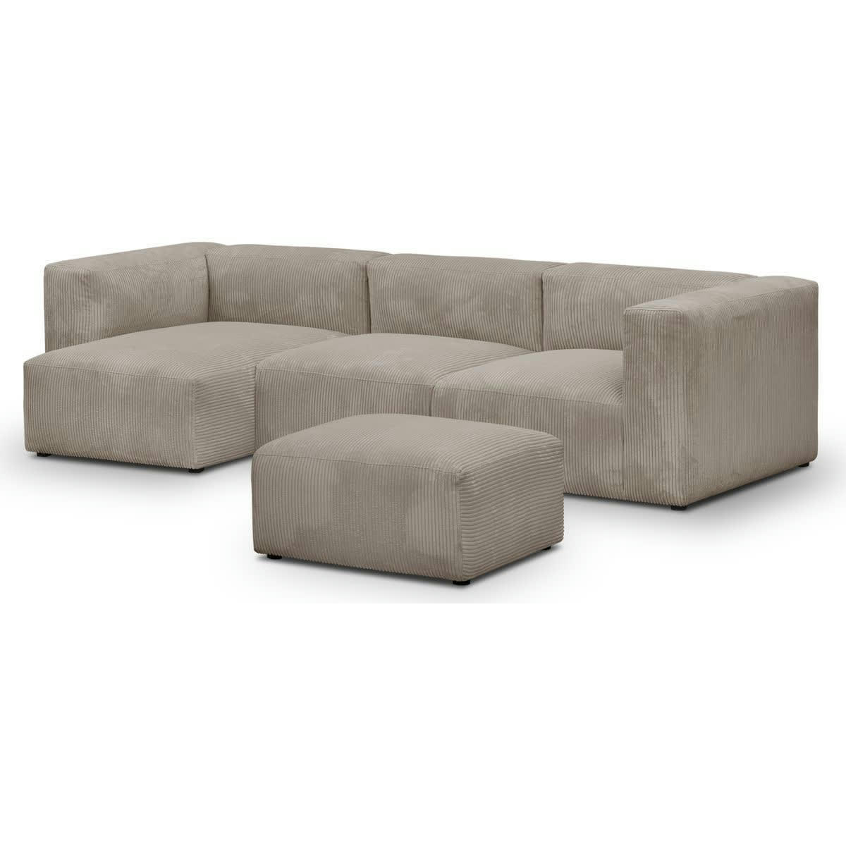 MODULO NEW - Canapé modulable angle gauche 4 places velours côtelé taupe + pouf