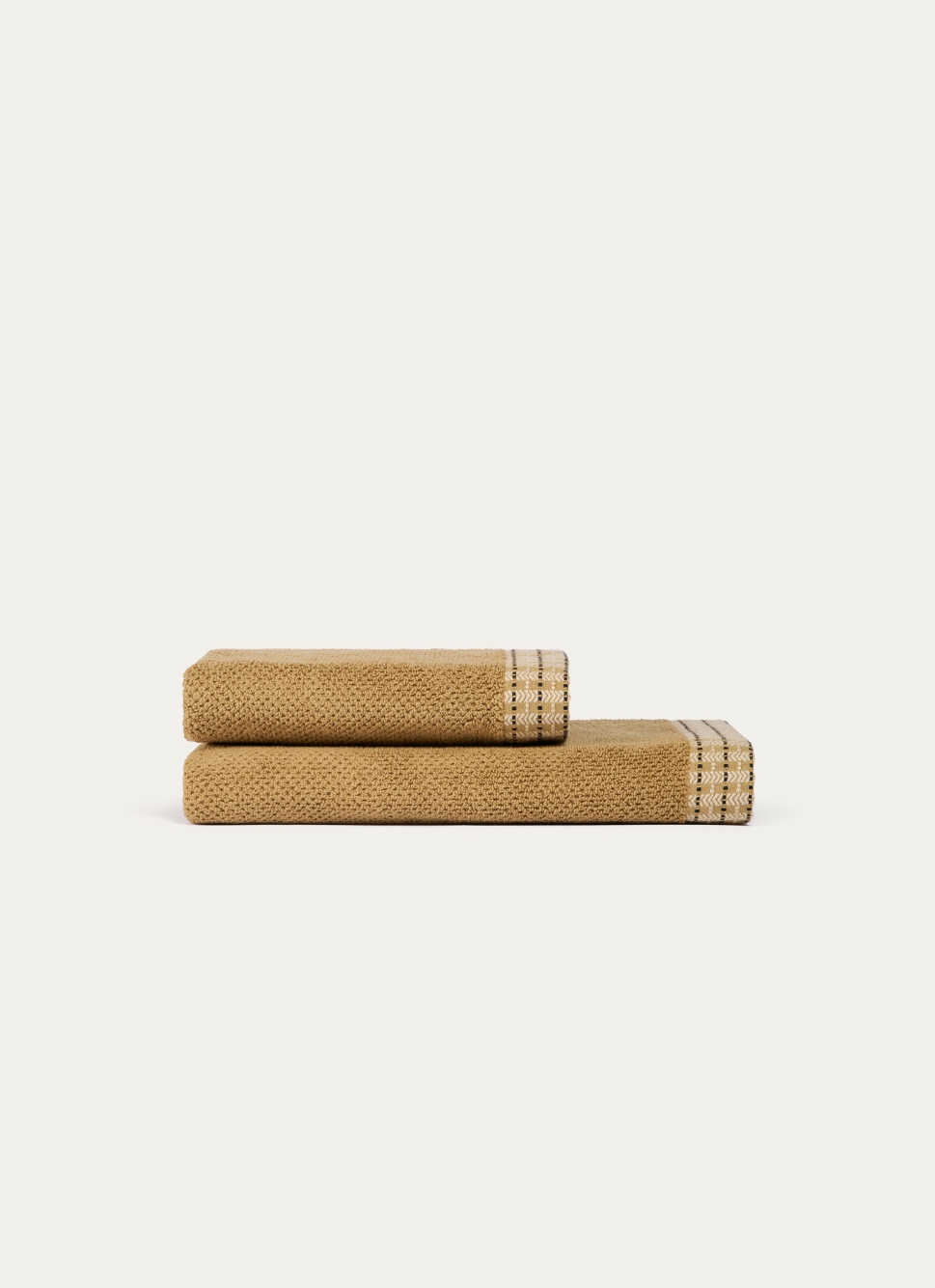 SERVIETTE DE TOILETTE UNIE AVEC LITEAU FANTAISIE VERT OLIVE