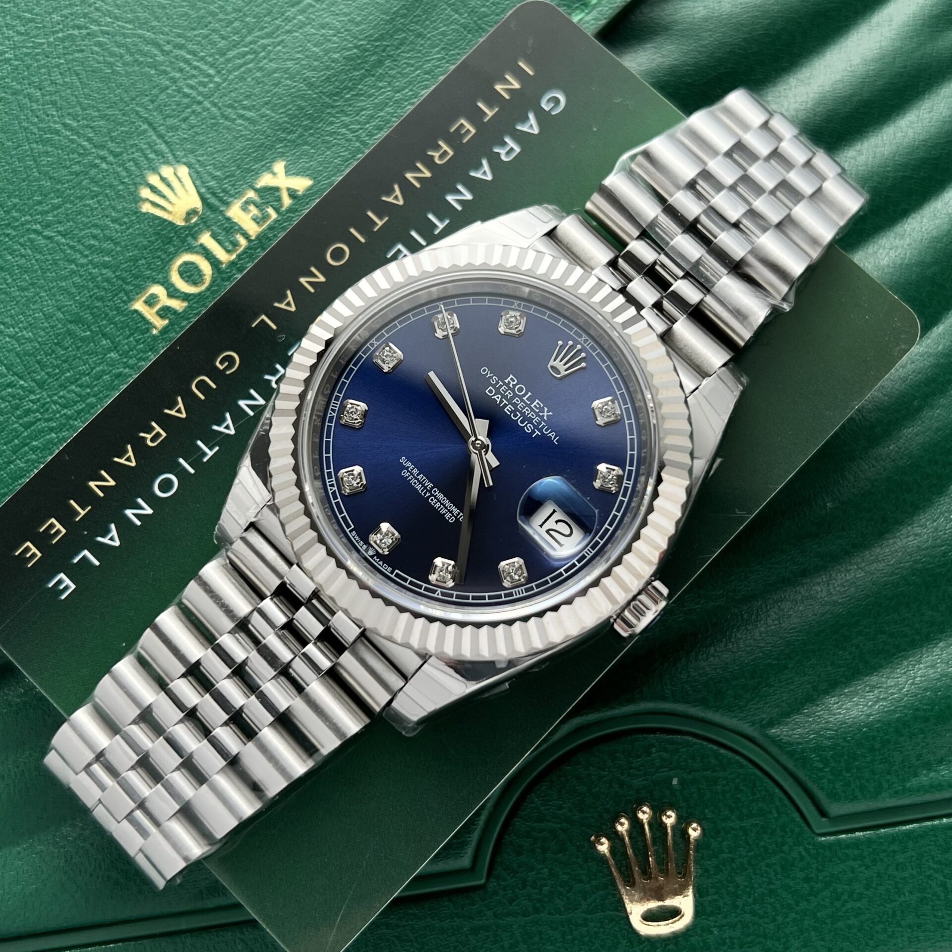 Rolex Datejust 316L Steel Blue Dial CZ Diamonds 41mm Jub EWF Replica